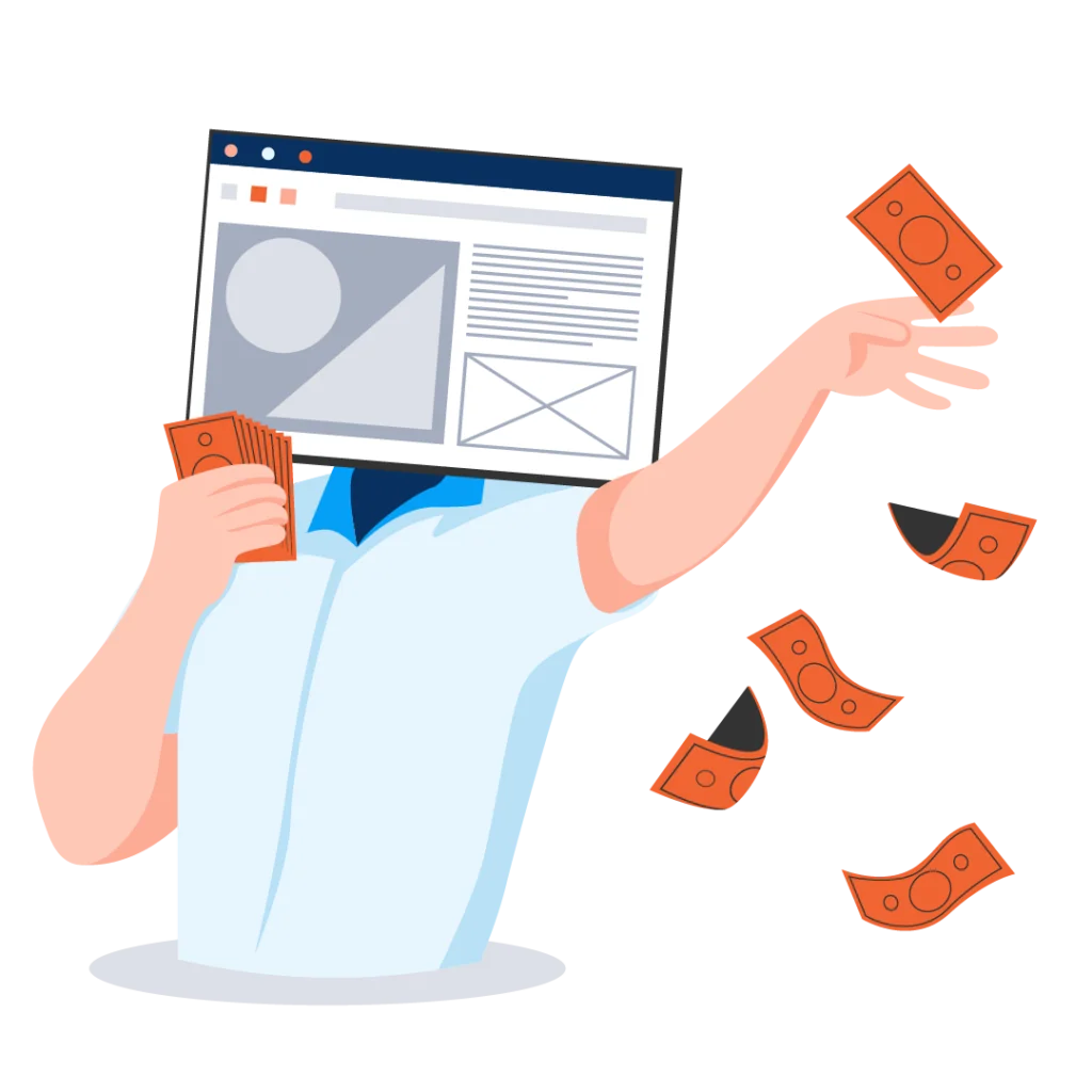A Man With a website for head throwing money